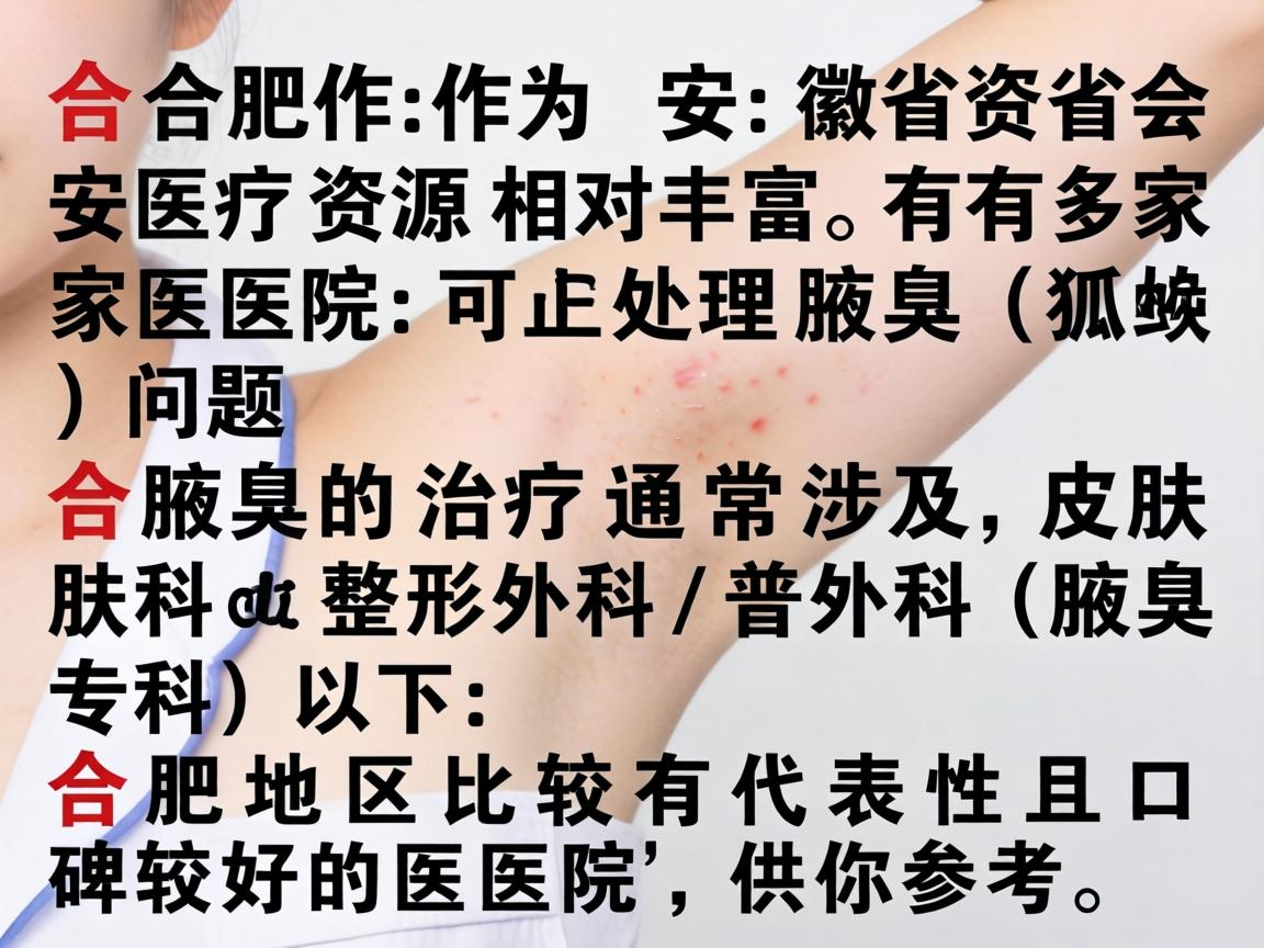 合肥作为安徽省省会，医疗资源相对丰富，有多家医院可以处理腋臭（狐臭）问题。腋臭的治疗通常涉及皮肤科或整形外科/普外科（腋臭专科）以下是合肥地区比较有代表性且口碑较好的医院，供你参考