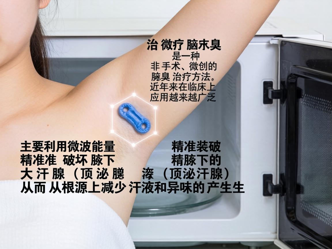 微波治疗腋臭是一种非手术、微创的腋臭治疗方法，近年来在临床上应用越来越广泛。它主要利用微波能量精准破坏腋下的大汗腺（顶泌汗腺）从而从根源上减少汗液和异味的产生