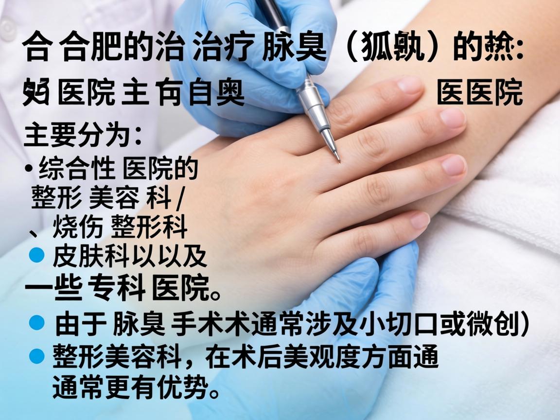 在合肥，治疗腋臭（狐臭）的医院主要分为综合性医院的整形美容科/烧伤整形科、皮肤科以及一些专科医院。由于腋臭手术通常涉及小切口或微创，整形美容科在术后美观度方面通常更有优势