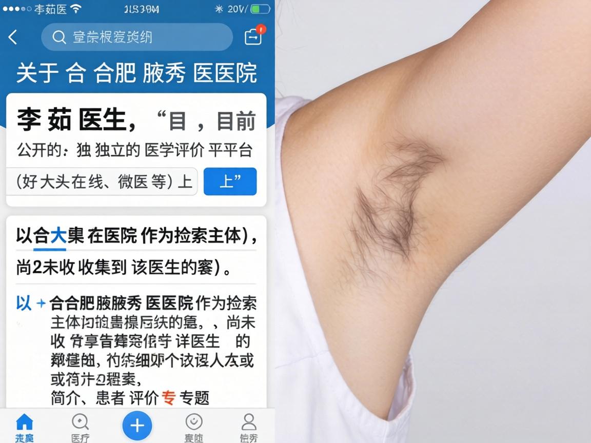 关于合肥腋秀医院的李茹医生，目前公开的、独立的医学评价平台（如好大夫在线、微医等）上，以合肥腋秀医院作为检索主体，尚未收集到该医生的详细个人简介或患者评价专题