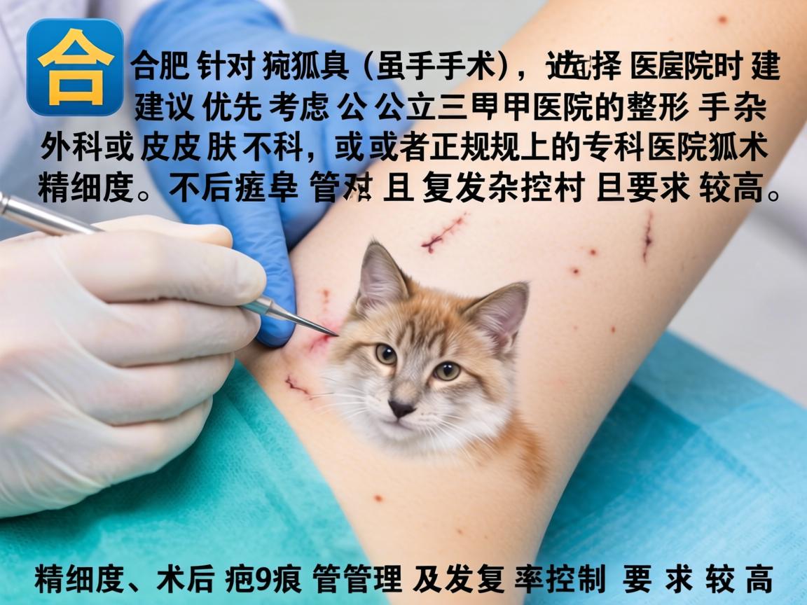 在合肥，针对狐臭（腋臭）手术，选择医院时建议优先考虑公立三甲医院的整形外科或皮肤科，或者正规的专科医院。狐臭手术虽不复杂，但对医生的精细度、术后疤痕管理及复发率控制要求较高