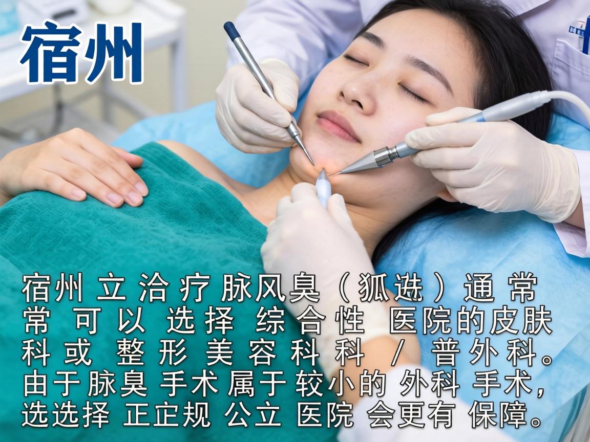在宿州,治疗腋臭(狐臭)通常可以选择综合性医院的皮肤科或整形美容科/普外科。由于腋臭手术属于较小的外科手术,选择正规公立医院会更有保障 在宿州,治疗腋臭(狐臭)通常可以选择综合性医院的皮肤科或整形美容科/普外科。由于腋臭手术属于较小的外科手术,选择正规公立医院会更有保障