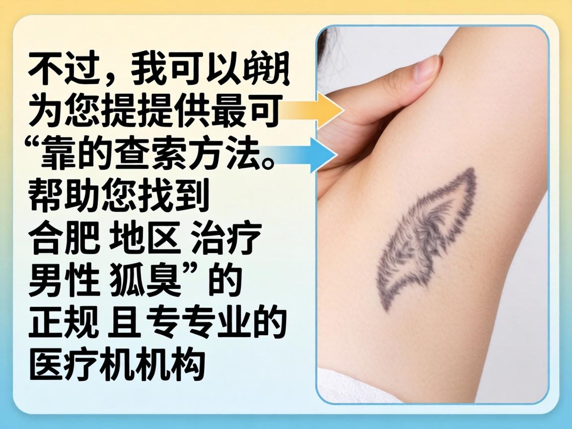 不过,我可以为您提供最可靠的查找方法,帮助您找到合肥地区治疗男性狐臭的正规且专业的医疗机构 不过,我可以为您提供最可靠的查找方法,帮助您找到合肥地区治疗男性狐臭的正规且专业的医疗机构