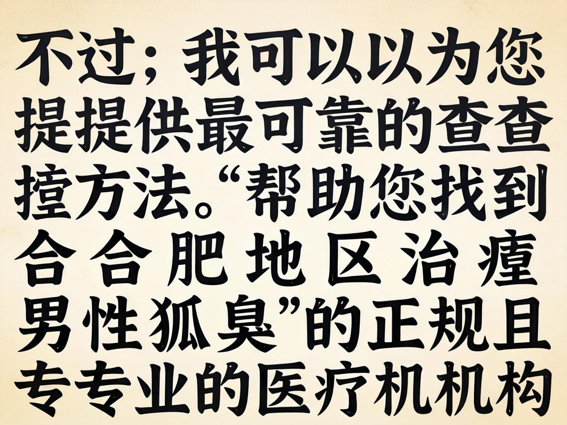 不过,我可以为您提供最可靠的查找方法,帮助您找到合肥地区治疗男性狐臭的正规且专业的医疗机构 不过,我可以为您提供最可靠的查找方法,帮助您找到合肥地区治疗男性狐臭的正规且专业的医疗机构