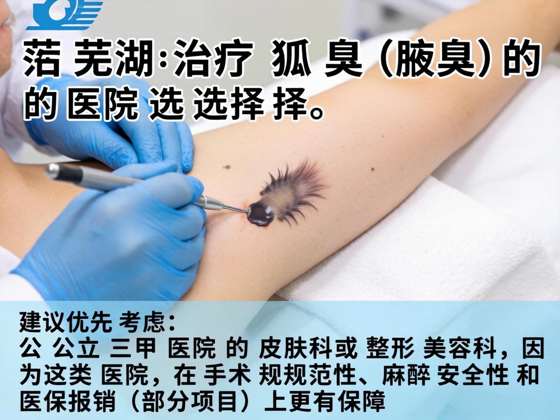 在芜湖,治疗狐臭(腋臭)的医院选择,建议优先考虑公立三甲医院的皮肤科或整形美容科,因为这类医院在手术规范性、麻醉安全性和医保报销(部分项目)上更有保障 在芜湖,治疗狐臭(腋臭)的医院选择,建议优先考虑公立三甲医院的皮肤科或整形美容科,因为这类医院在手术规范性、麻醉安全性和医保报销(部分项目)上更有保障