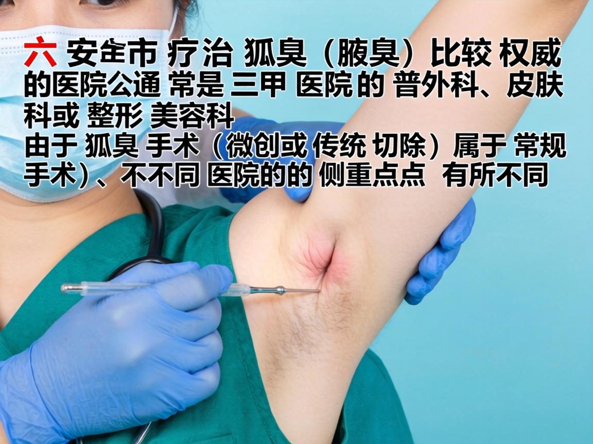 在六安市，治疗狐臭（腋臭）比较权威的医院通常是三甲医院的普外科、皮肤科或整形美容科。由于狐臭手术（微创或传统切除）属于常规手术，不同医院的侧重点有所不同