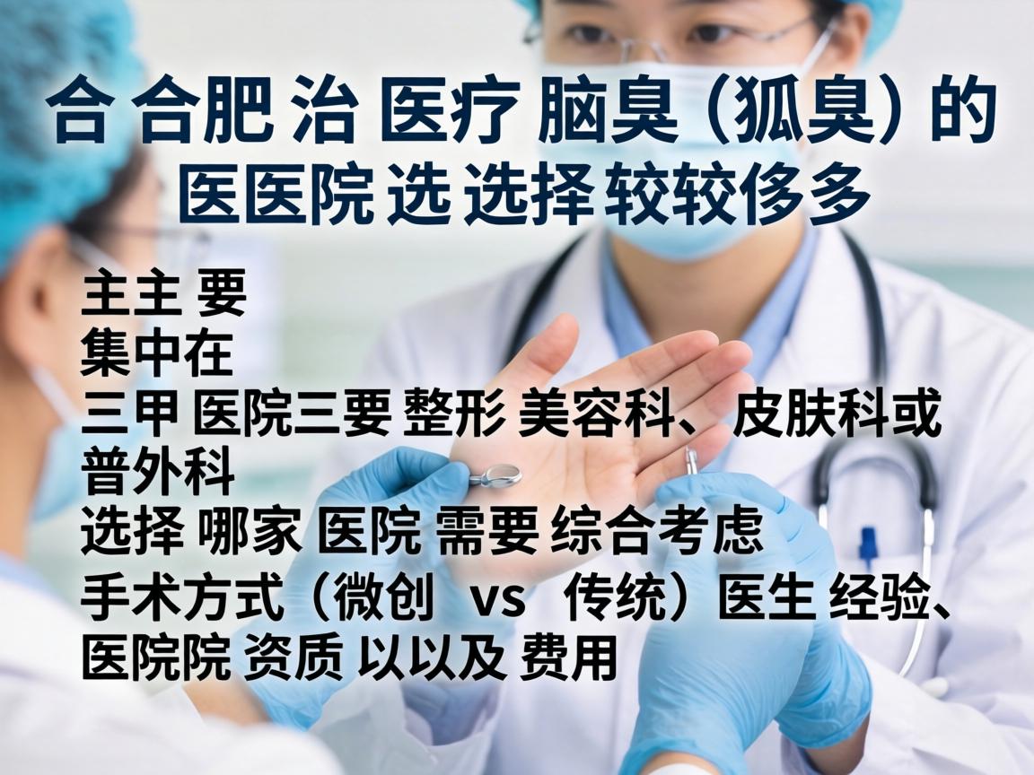 在合肥，治疗腋臭（狐臭）的医院选择较多，主要集中在三甲医院的整形美容科、皮肤科或普外科。选择哪家医院需要综合考虑手术方式（微创 vs 传统）医生经验、医院资质以及费用