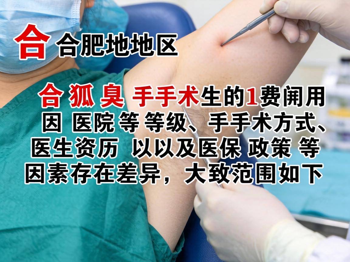 合肥地区狐臭手术的费用因医院等级、手术方式、医生资历以及医保政策等因素存在差异,大致范围如下 合肥地区狐臭手术的费用因医院等级、手术方式、医生资历以及医保政策等因素存在差异,大致范围如下