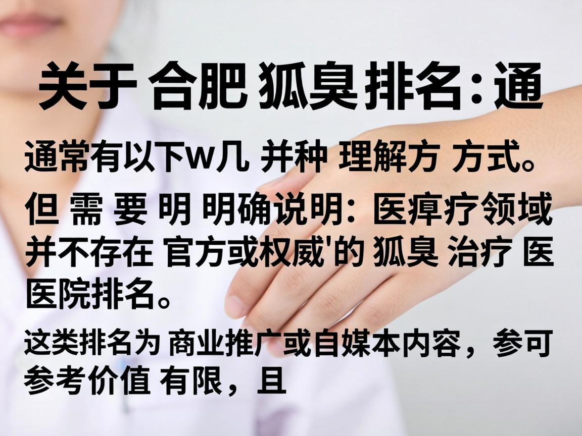 关于合肥狐臭排名，通常有以下几种理解方式，但需要明确说明，医疗领域并不存在官方或权威的狐臭治疗医院排名。这类排名多为商业推广或自媒体内容，参考价值有限，且可能存在误导