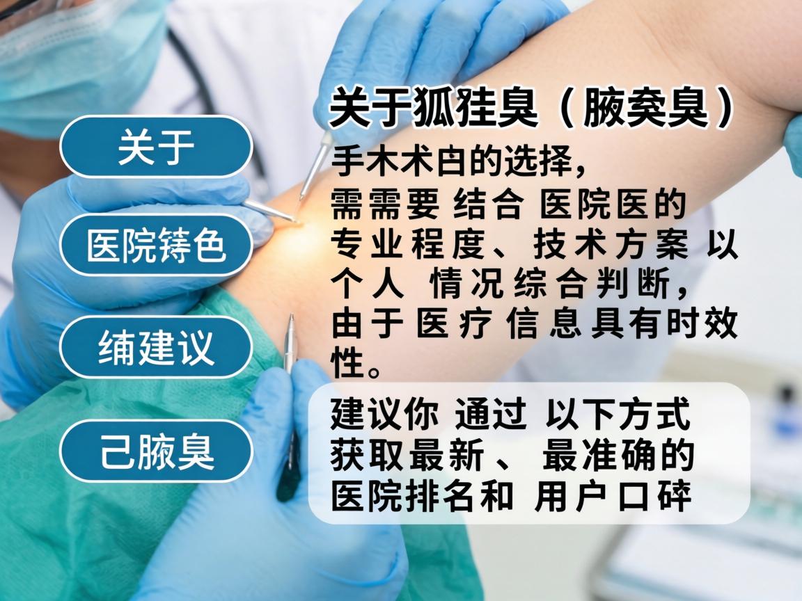 关于狐臭（腋臭）手术的选择，需要结合医院的专业程度、技术方案以及个人情况综合判断。由于医疗信息具有时效性，建议你通过以下方式获取最新、最准确的医院排名和用户口碑