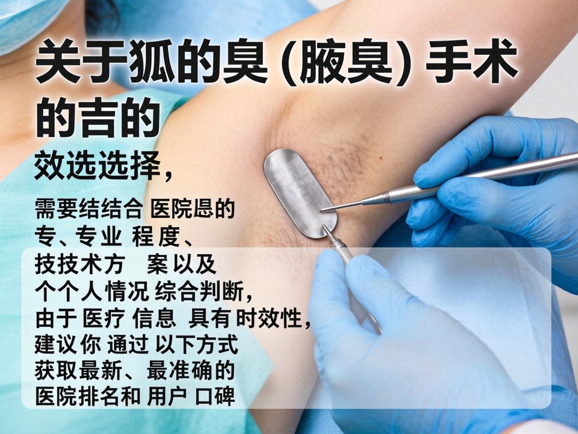 关于狐臭（腋臭）手术的选择，需要结合医院的专业程度、技术方案以及个人情况综合判断。由于医疗信息具有时效性，建议你通过以下方式获取最新、最准确的医院排名和用户口碑
