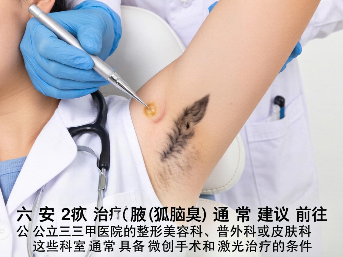 在六安，治疗狐臭（腋臭）通常建议前往公立三甲医院的整形美容科、普外科或皮肤科。这些科室通常具备微创手术和激光治疗的条件