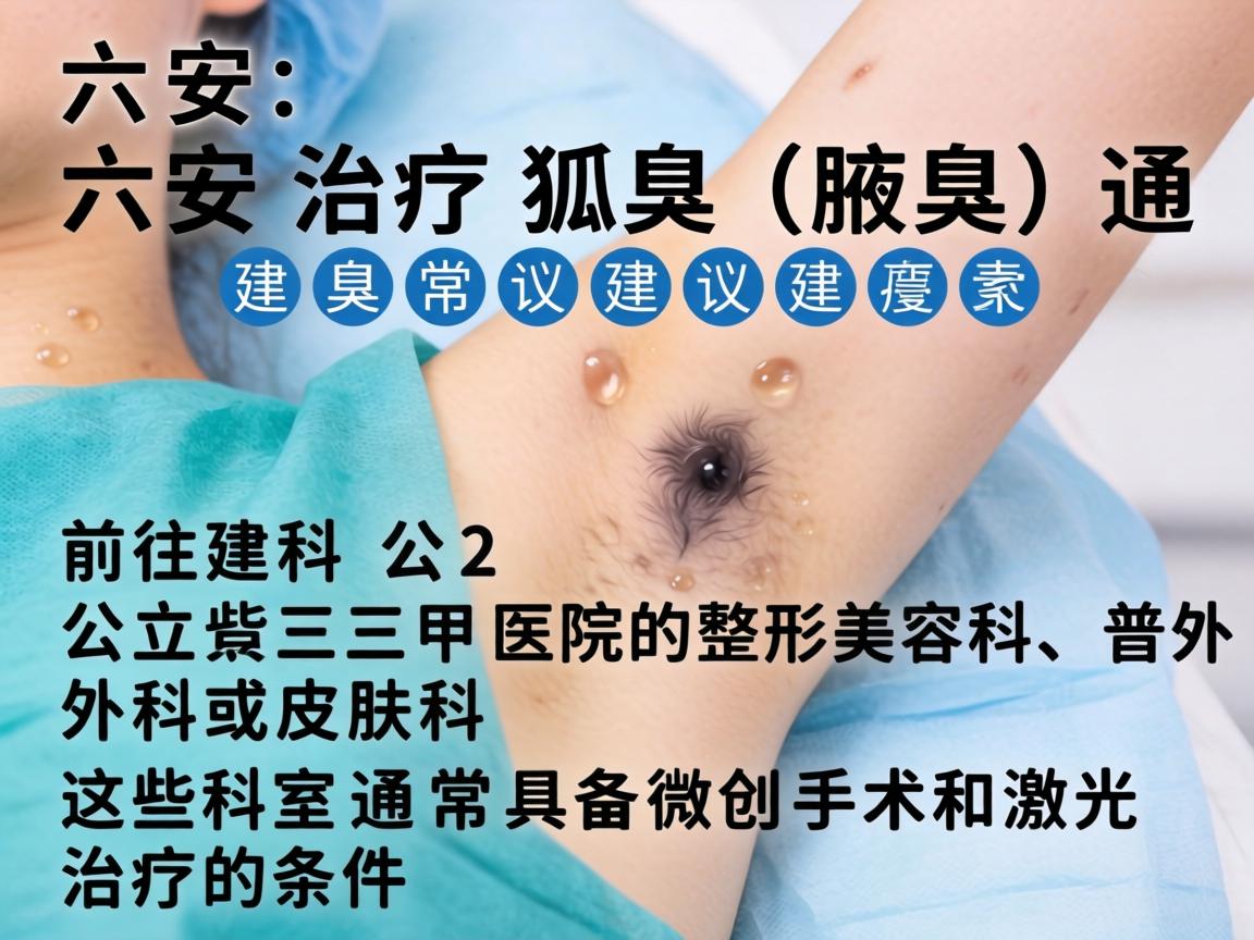 在六安，治疗狐臭（腋臭）通常建议前往公立三甲医院的整形美容科、普外科或皮肤科。这些科室通常具备微创手术和激光治疗的条件