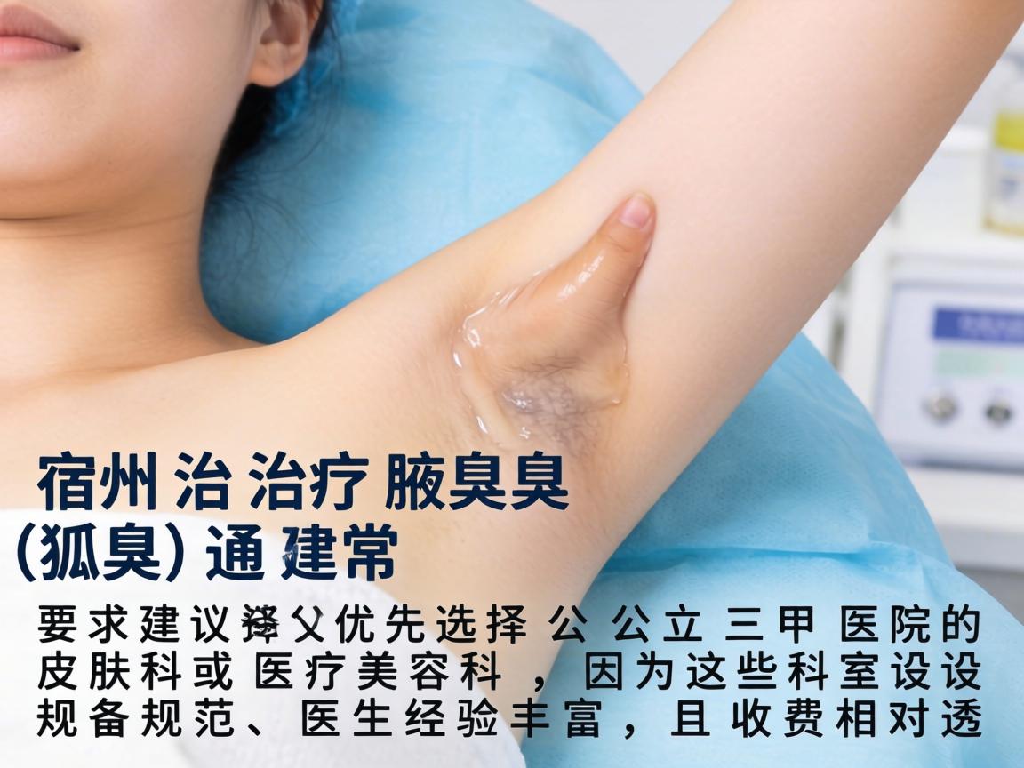 在宿州，治疗腋臭（狐臭）通常建议优先选择公立三甲医院的皮肤科或医疗美容科，因为这些科室设备规范、医生经验丰富，且收费相对透明