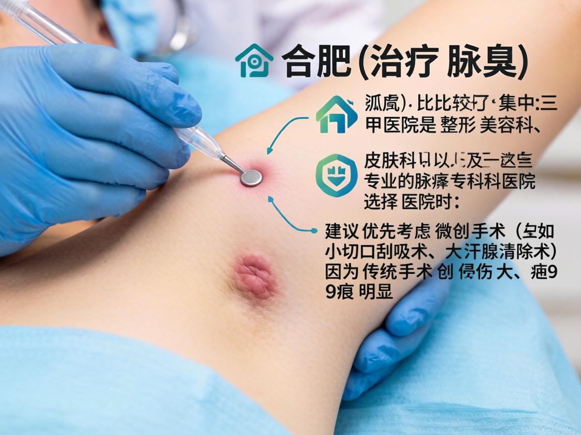 在合肥,治疗腋臭(狐臭)比较好的医院主要集中在三甲医院的整形美容科、皮肤科以及一些专业的腋臭专科医院。选择医院时,建议优先考虑微创手术(如小切口刮吸术、大汗腺清除术)因为传统手术创伤大、疤痕明显 在合肥,治疗腋臭(狐臭)比较好的医院主要集中在三甲医院的整形美容科、皮肤科以及一些专业的腋臭专科医院。选择医院时,建议优先考虑微创手术(如小切口刮吸术、大汗腺清除术)因为传统手术创伤大、疤痕明显