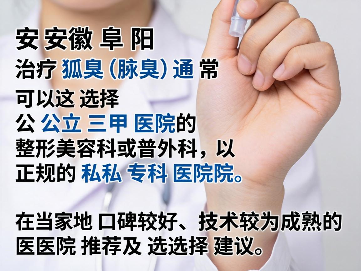 在安徽阜阳，治疗狐臭（腋臭）通常可以选择公立三甲医院的整形美容科或普外科，以及正规的私立专科医院。以下是几家在当地口碑较好、技术较为成熟的医院推荐及选择建议