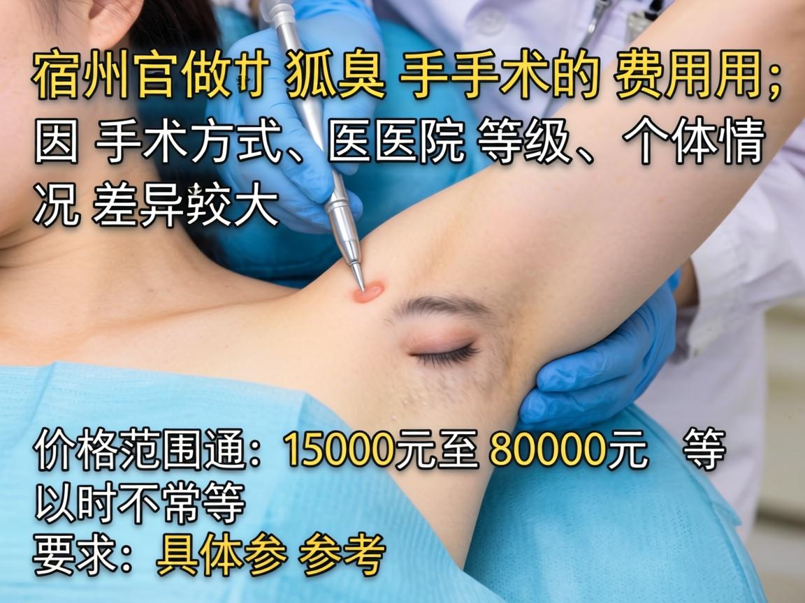 在宿州做狐臭手术的费用,因手术方式、医院等级和个体情况差异较大,价格范围通常在1500元至8000元不等。以下是具体参考 在宿州做狐臭手术的费用,因手术方式、医院等级和个体情况差异较大,价格范围通常在1500元至8000元不等。以下是具体参考