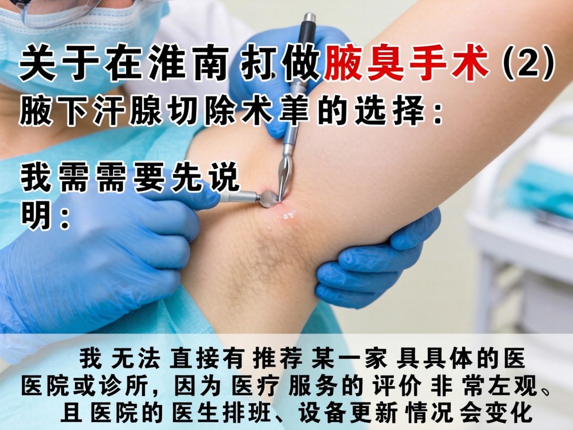 关于在淮南做腋臭手术（腋下汗腺切除术）的选择，我需要先说明，我无法直接推荐某一家具体的医院或诊所，因为医疗服务的评价非常主观，且医院的医生排班、设备更新情况会变化