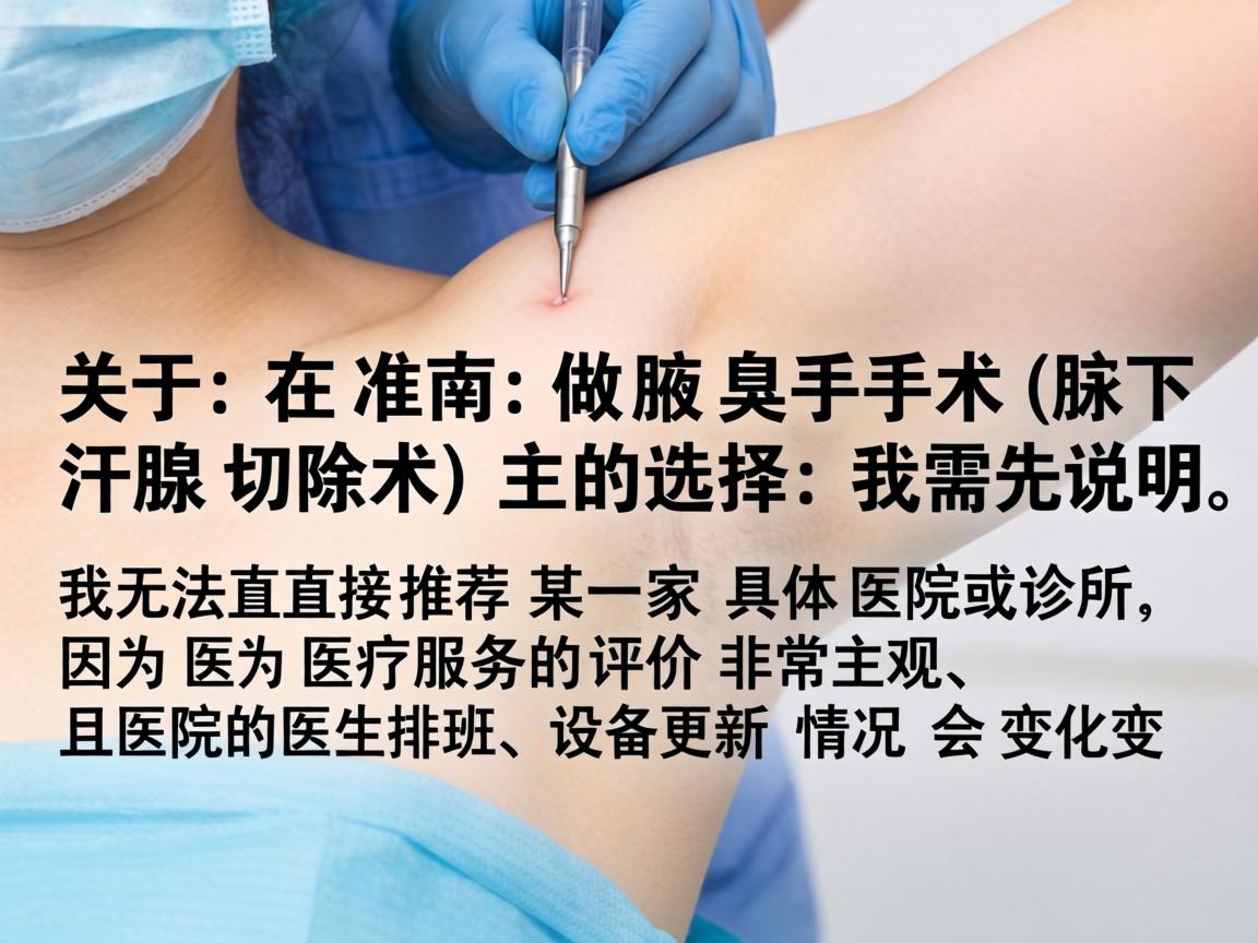 关于在淮南做腋臭手术（腋下汗腺切除术）的选择，我需要先说明，我无法直接推荐某一家具体的医院或诊所，因为医疗服务的评价非常主观，且医院的医生排班、设备更新情况会变化