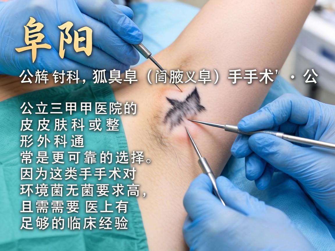 在阜阳，针对狐臭（腋臭）手术，公立三甲医院的皮肤科或整形外科通常是更可靠的选择，因为这类手术对环境无菌要求高，且需要医生有足够的临床经验