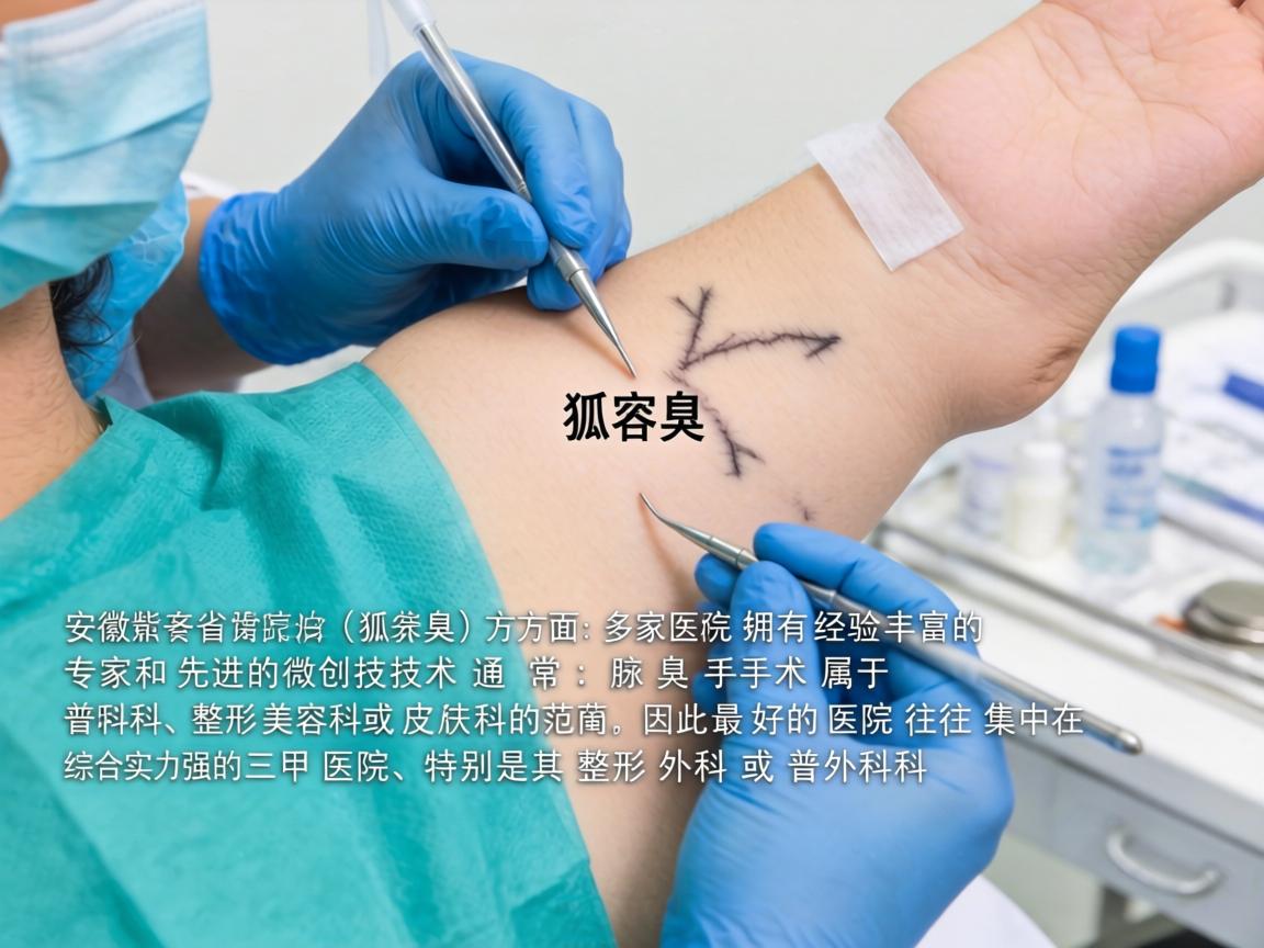 安徽省在治疗狐臭（腋臭）方面，多家医院拥有经验丰富的专家和先进的微创技术。通常，腋臭手术属于普外科、整形美容科或皮肤科的范畴，因此最好的医院往往集中在综合实力强的三甲医院，特别是其整形外科或普外科