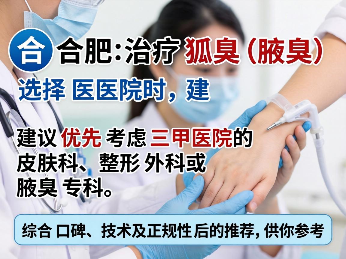 在合肥，治疗狐臭（腋臭）选择医院时，建议优先考虑三甲医院的皮肤科、整形外科或腋臭专科。以下是综合口碑、技术及正规性后的推荐，供你参考