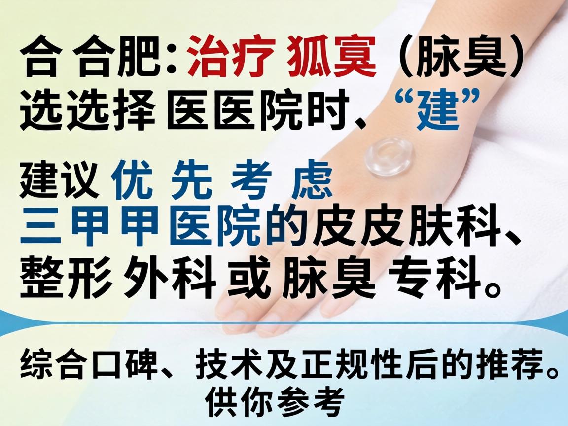 在合肥，治疗狐臭（腋臭）选择医院时，建议优先考虑三甲医院的皮肤科、整形外科或腋臭专科。以下是综合口碑、技术及正规性后的推荐，供你参考