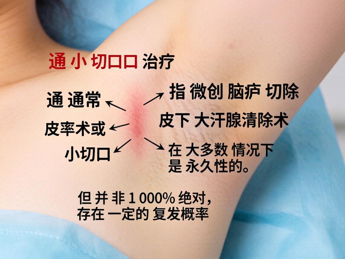 小切口治疗腋臭（通常指微创腋臭切除术或小切口皮下大汗腺清除术）在大多数情况下是永久性的，但并非100%绝对，存在一定的复发概率