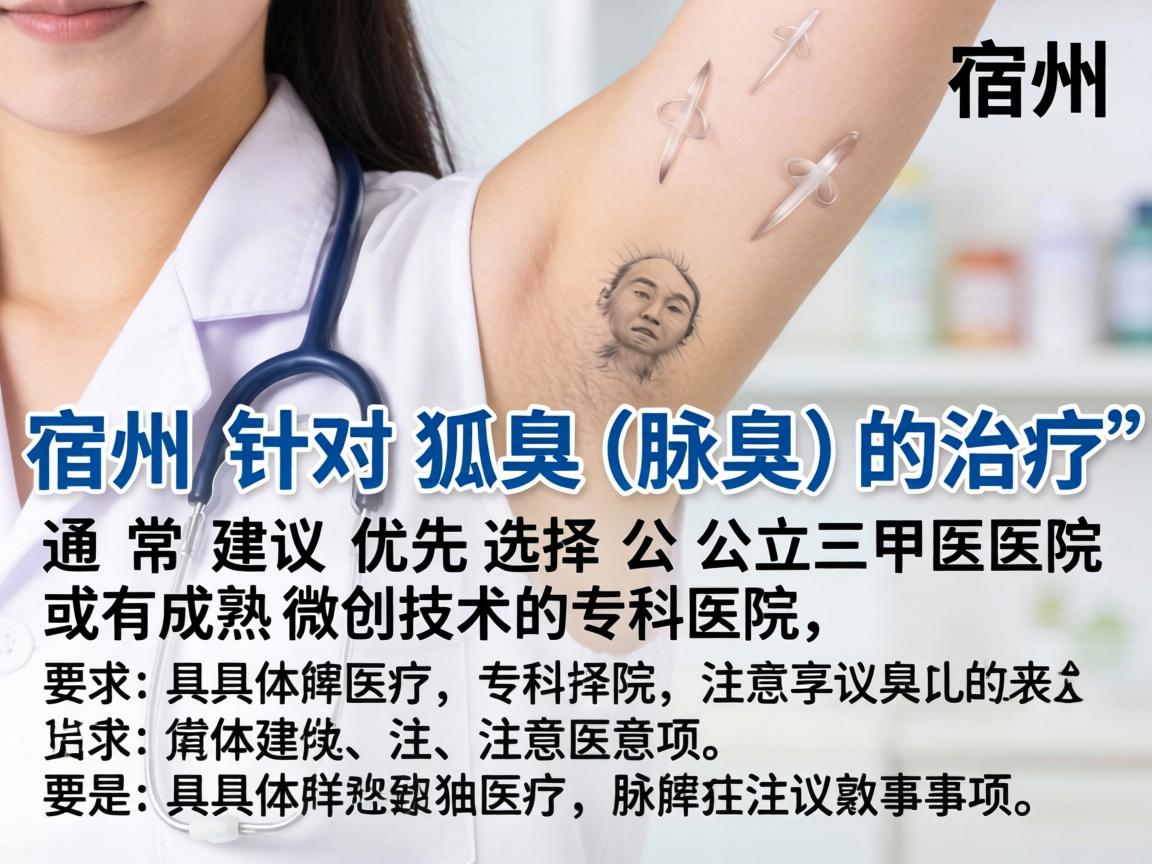 在宿州，针对狐臭（腋臭）的治疗，通常建议优先选择公立三甲医院或有成熟微创技术的专科医院。以下是具体建议和注意事项