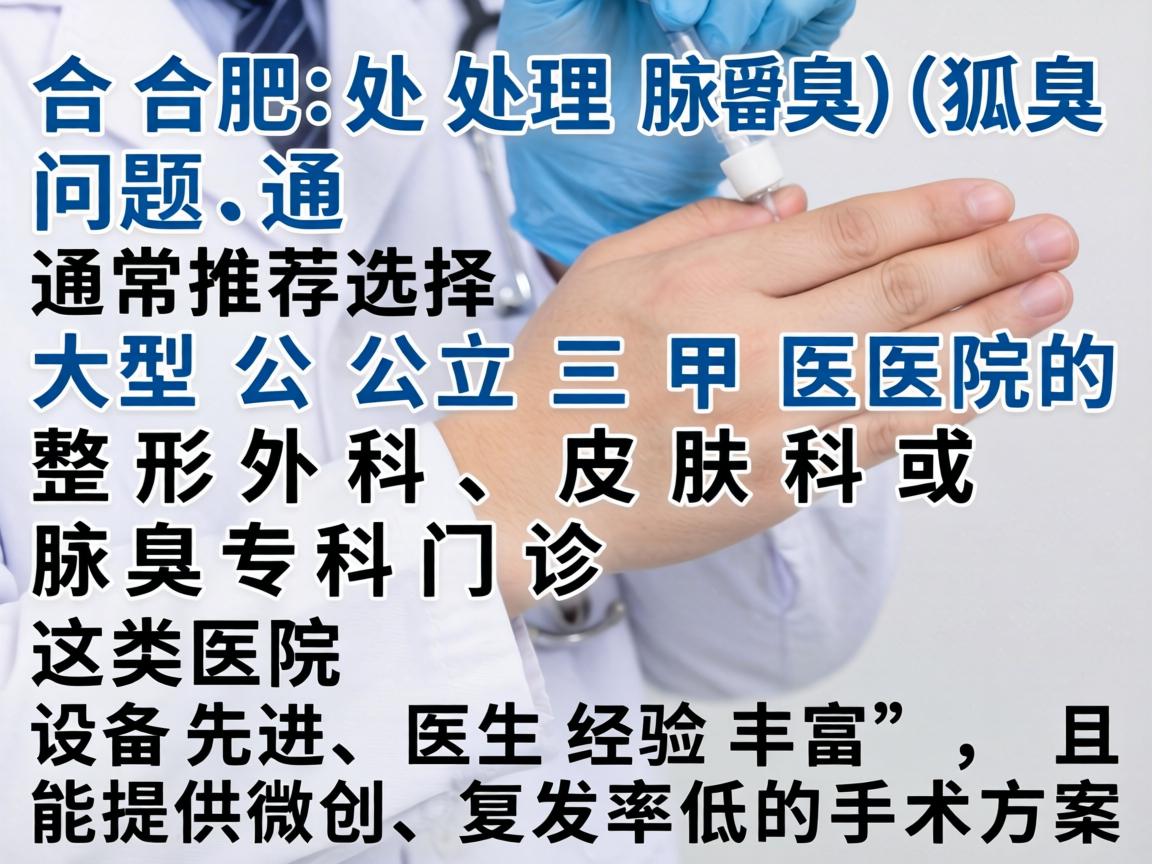 在合肥，处理腋臭（狐臭）问题，通常推荐选择大型公立三甲医院的整形外科、皮肤科或腋臭专科门诊。这类医院设备先进、医生经验丰富，且能提供微创、复发率低的手术方案
