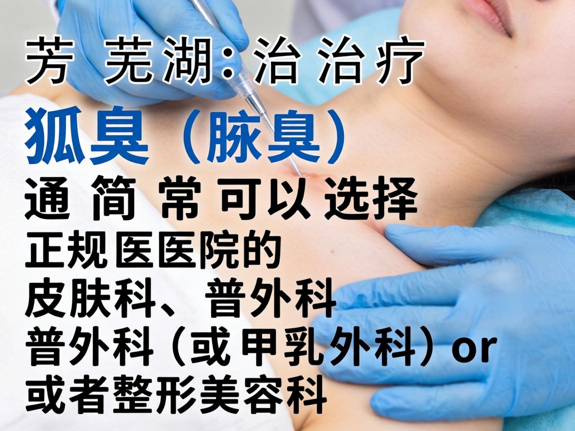 在芜湖，治疗狐臭（腋臭）通常可以选择正规医院的皮肤科、普外科（或甲乳外科）或者整形美容科