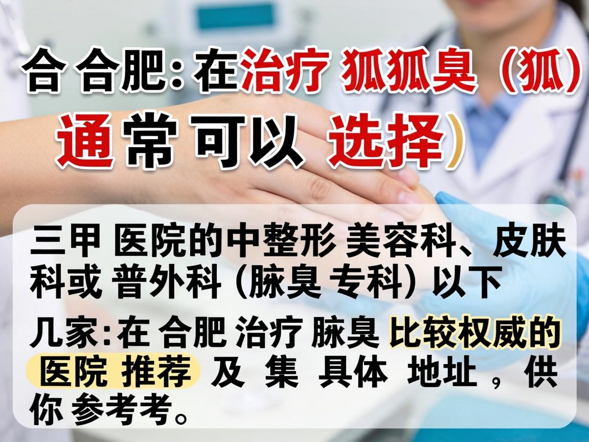 在合肥，治疗腋臭（狐臭）通常可以选择三甲医院的整形美容科、皮肤科或普外科（腋臭专科）以下是几家在合肥治疗腋臭比较权威的医院推荐及具体地址，供你参考