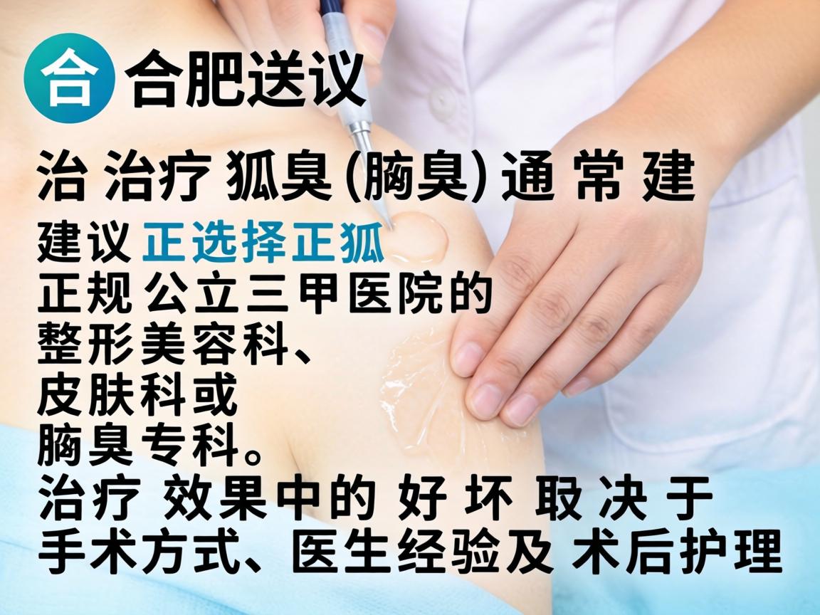 在合肥，治疗狐臭（腋臭）通常建议选择正规公立三甲医院的整形美容科、皮肤科或腋臭专科。治疗效果的好坏取决于手术方式、医生经验及术后护理