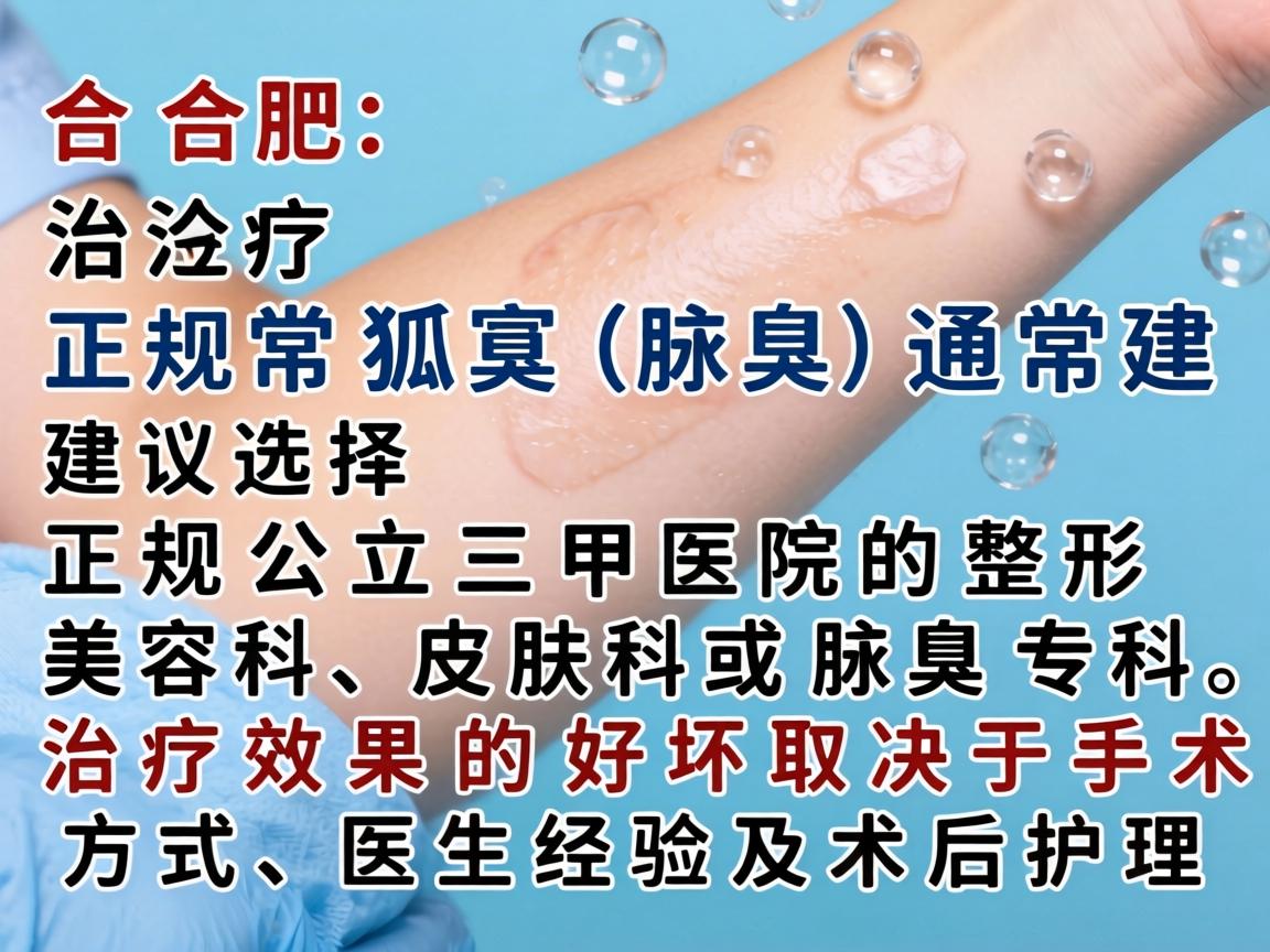 在合肥，治疗狐臭（腋臭）通常建议选择正规公立三甲医院的整形美容科、皮肤科或腋臭专科。治疗效果的好坏取决于手术方式、医生经验及术后护理
