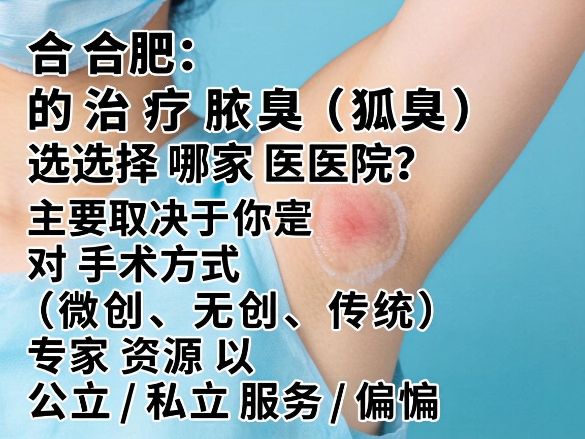 在合肥，治疗腋臭（狐臭）选择哪家医院，主要取决于你对手术方式（微创、无创、传统）专家资源以及公立/私立服务的偏好