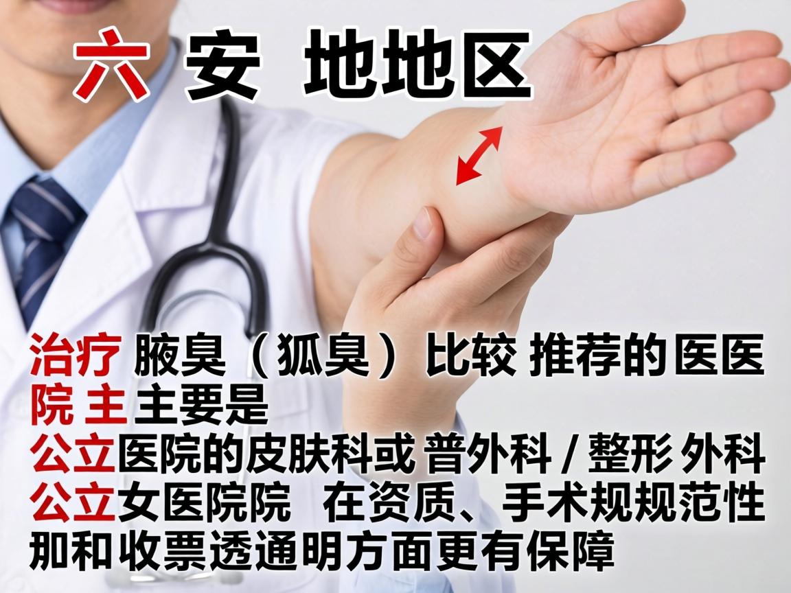 在六安地区，治疗腋臭（狐臭）比较推荐的医院主要是公立医院的皮肤科或普外科/整形外科。公立医院在资质、手术规范性和收费透明方面更有保障