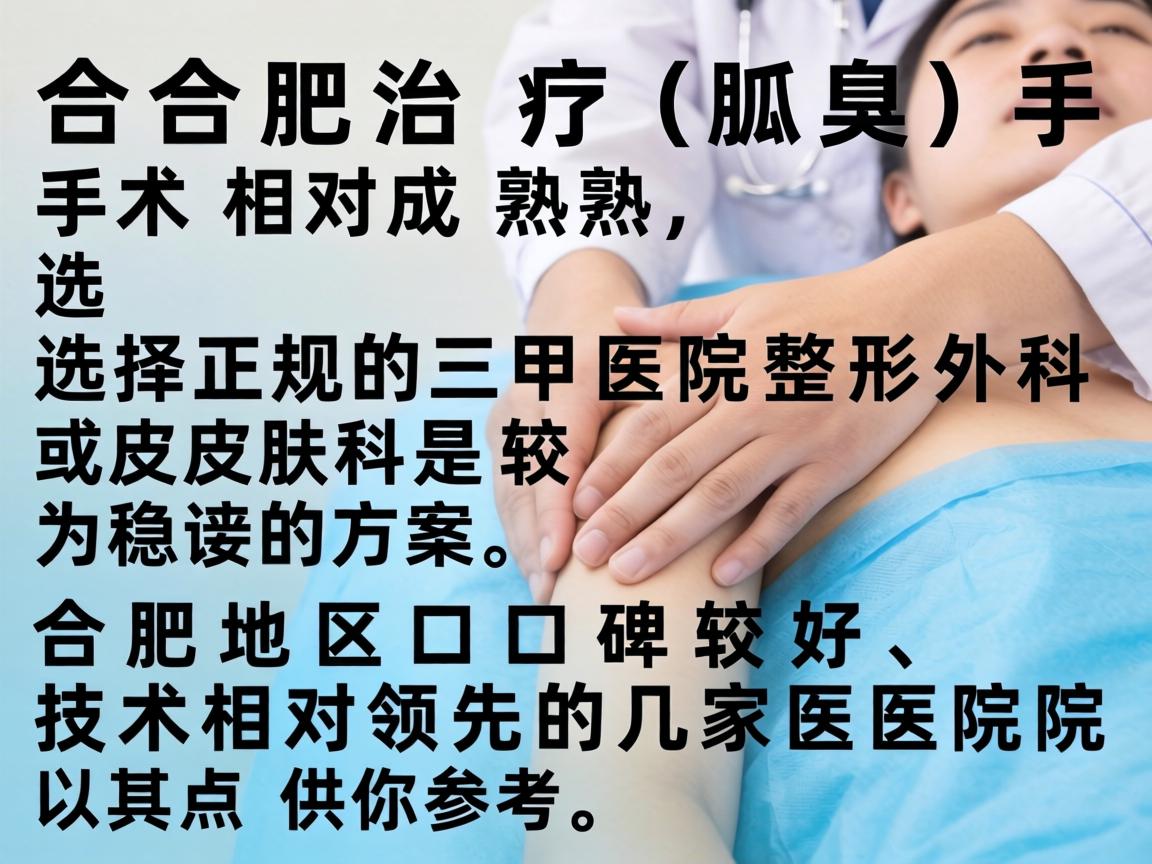 在合肥，治疗狐臭（腋臭）手术相对成熟，选择正规的三甲医院整形外科或皮肤科是较为稳妥的方案。以下是合肥地区口碑较好、技术相对领先的几家医院及其特点，供你参考