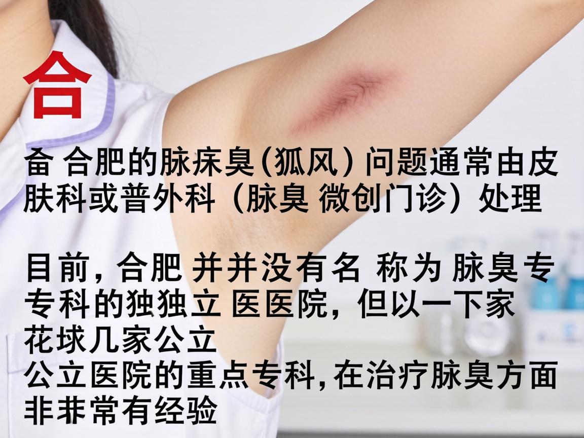 在合肥，腋臭（狐臭）问题通常由皮肤科或普外科（腋臭微创门诊）处理。目前，合肥并没有名为腋臭专科的独立医院，但以下几家公立医院的重点专科在治疗腋臭方面非常有经验