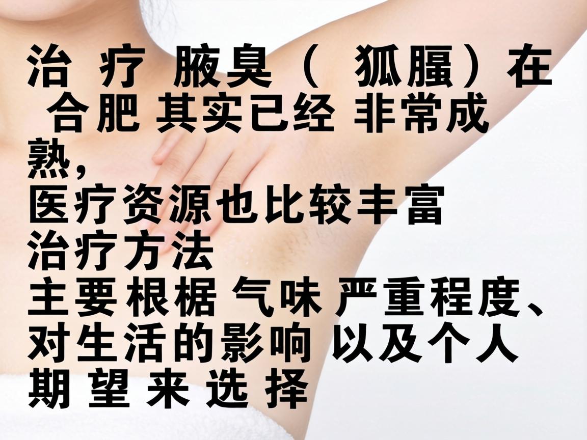 治疗腋臭（狐臭）在合肥其实已经非常成熟，医疗资源也比较丰富。治疗方法主要根据气味严重程度、对生活的影响以及个人期望来选择