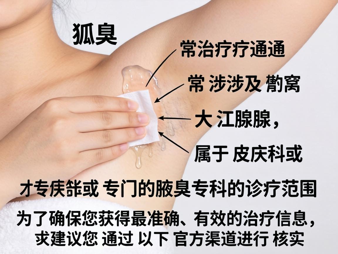 狐臭的治疗通常涉及腋窝部位的大汗腺，属于皮肤科或专门的腋臭专科的诊疗范围。为了确保您获得最准确、有效的治疗信息，我建议您通过以下官方渠道进行核实