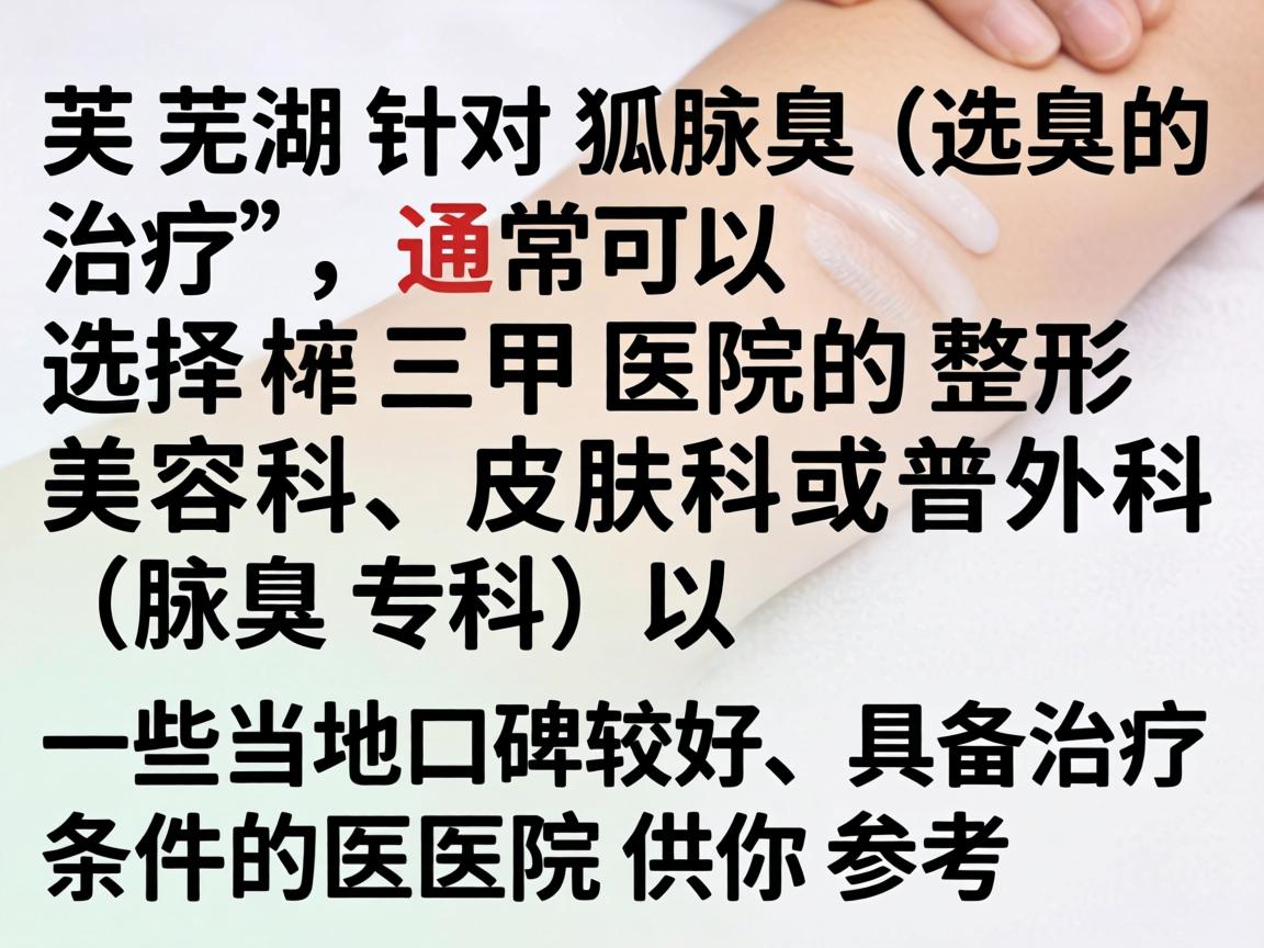 在芜湖，针对狐臭（腋臭）的治疗，通常可以选择三甲医院的整形美容科、皮肤科或普外科（腋臭专科）以下是一些当地口碑较好、具备治疗条件的医院供你参考
