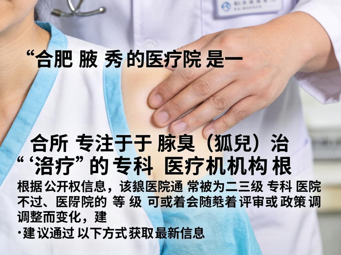 合肥腋秀医院是一所专注于腋臭（狐臭）治疗的专科医疗机构。根据公开信息，该医院通常被归类为二级专科医院。不过，医院的等级可能会随着评审或政策调整而变化，建议通过以下方式获取最新信息