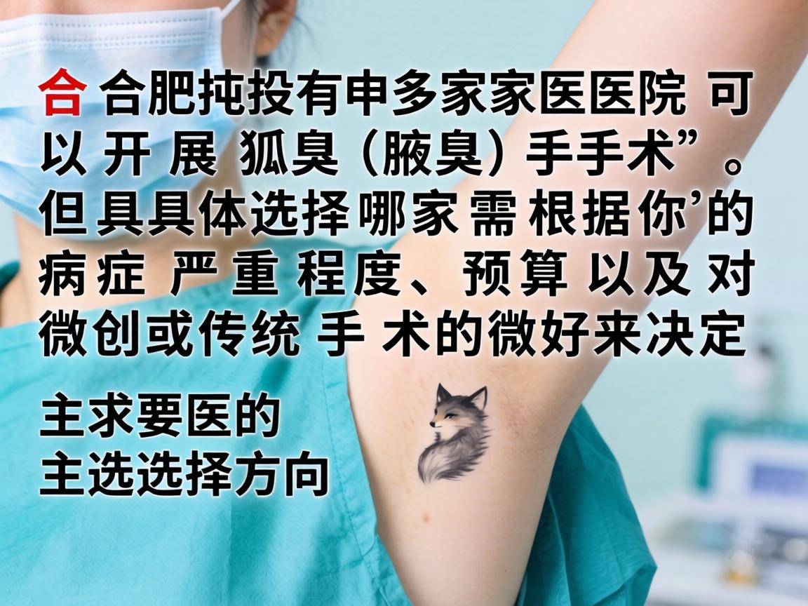 在合肥，有多家医院可以开展狐臭（腋臭）手术，但具体选择哪家需根据你的病情严重程度、预算以及对微创或传统手术的偏好来决定。以下是主要的选择方向
