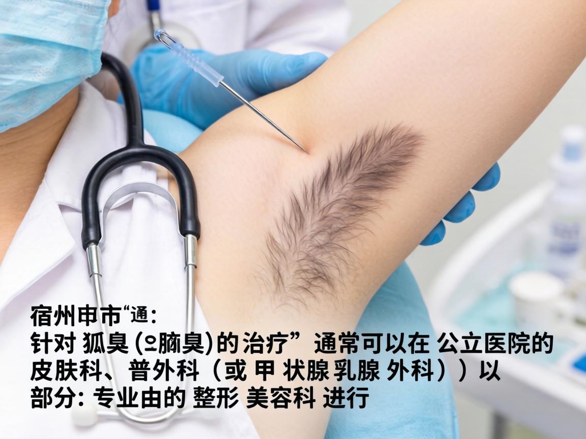在宿州市，针对狐臭（腋臭）的治疗，通常可以在公立医院的皮肤科、普外科（或甲状腺乳腺外科）以及部分专业的整形美容科进行