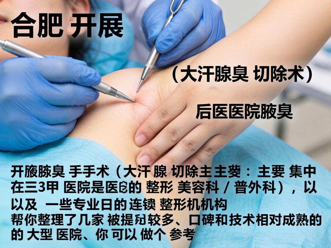 在合肥，开展腋臭手术（大汗腺切除术）的医院主要集中在三甲医院的整形美容科/普外科，以及一些专业的连锁整形机构。帮你整理了几家被提及较多、口碑和技术相对成熟的大型医院，你可以做个参考