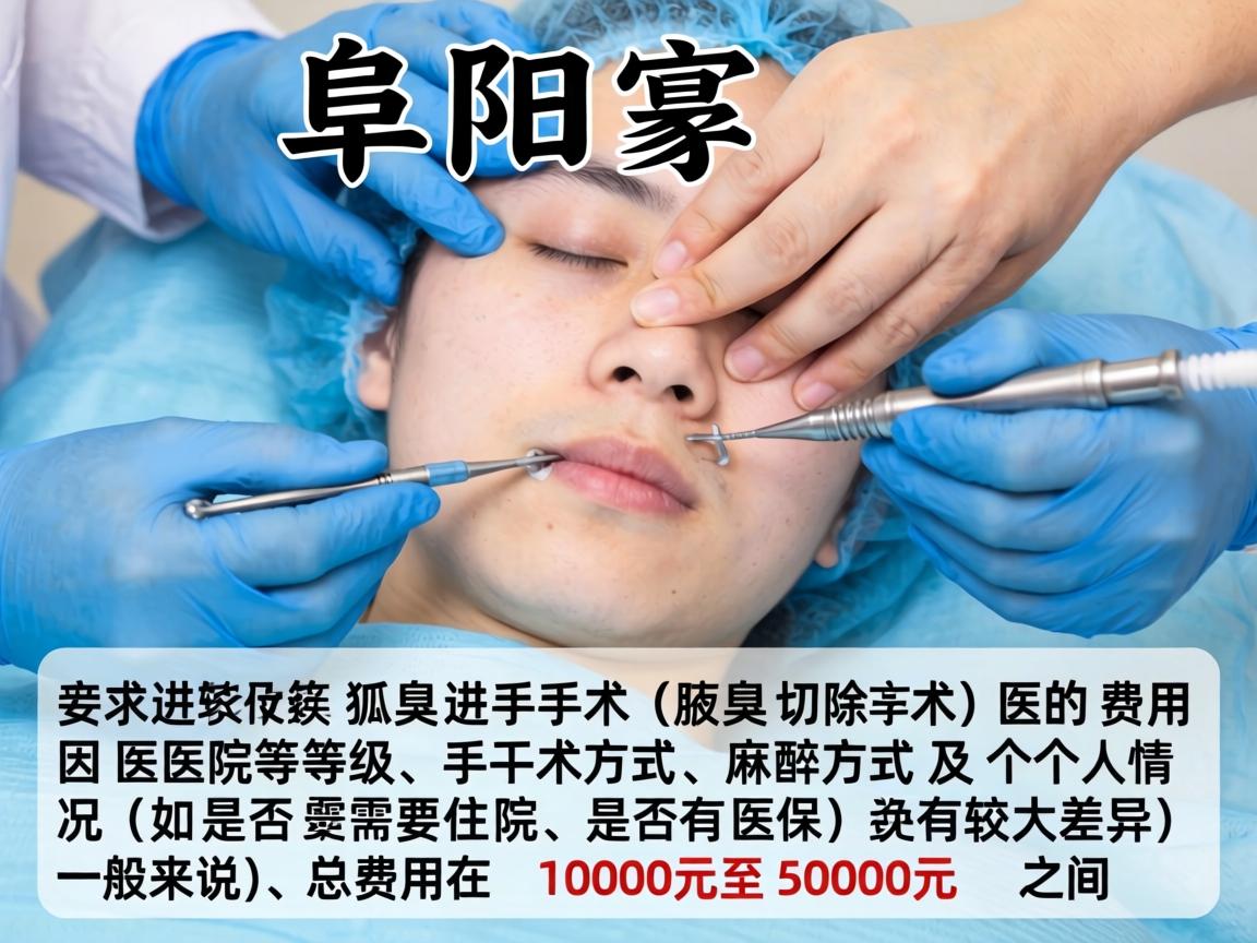 在阜阳进行狐臭手术（腋臭切除术）的费用因医院等级、手术方式、麻醉方式及个人情况（如是否需要住院、是否有医保）而有较大差异。一般来说，总费用在 1000元至5000元 之间