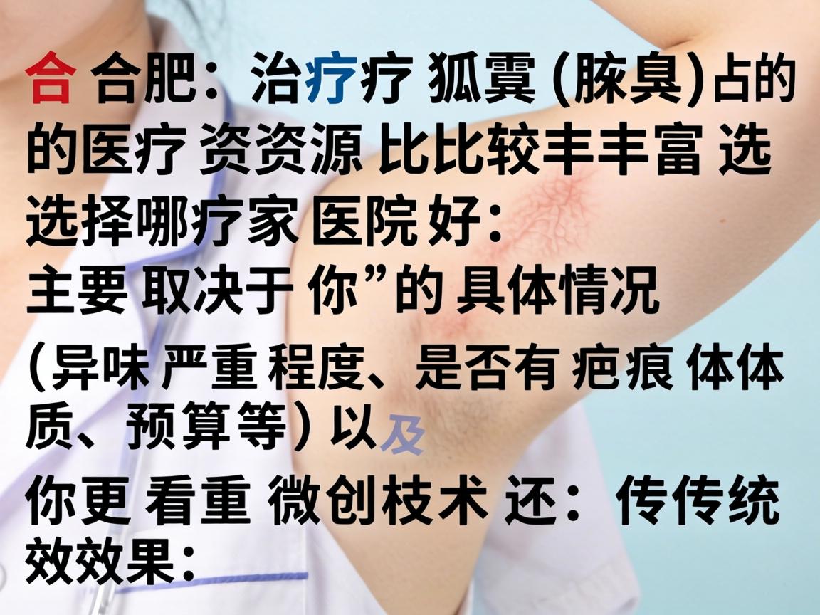 在合肥，治疗狐臭（腋臭）的医疗资源比较丰富，选择哪家医院好，主要取决于你的具体情况（如异味严重程度、是否有疤痕体质、预算等）以及你更看重微创技术还是传统效果