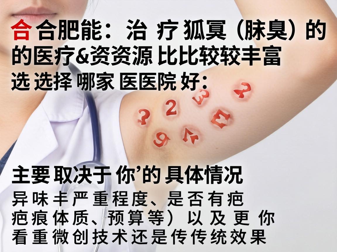 在合肥，治疗狐臭（腋臭）的医疗资源比较丰富，选择哪家医院好，主要取决于你的具体情况（如异味严重程度、是否有疤痕体质、预算等）以及你更看重微创技术还是传统效果