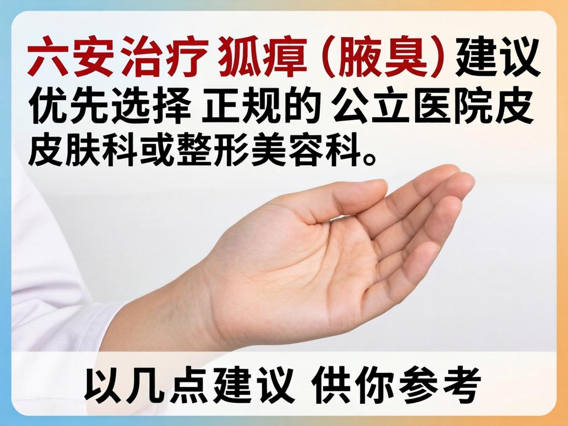在六安治疗狐臭（腋臭）建议优先选择正规的公立医院皮肤科或整形美容科。以下是几点建议供你参考