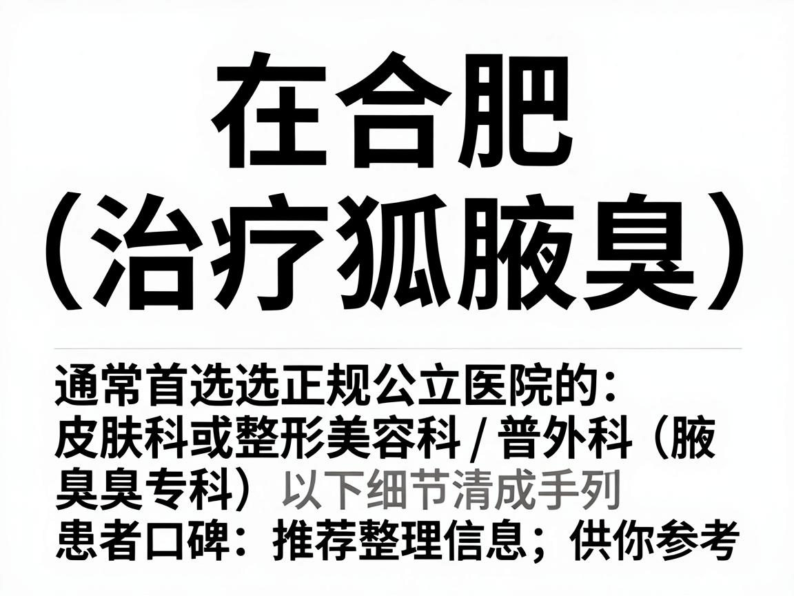 在合肥，治疗狐臭（腋臭）通常首选正规公立医院的皮肤科或整形美容科/普外科（腋臭专科）以下是根据医院级别、专科实力和患者口碑整理的推荐信息，供你参考